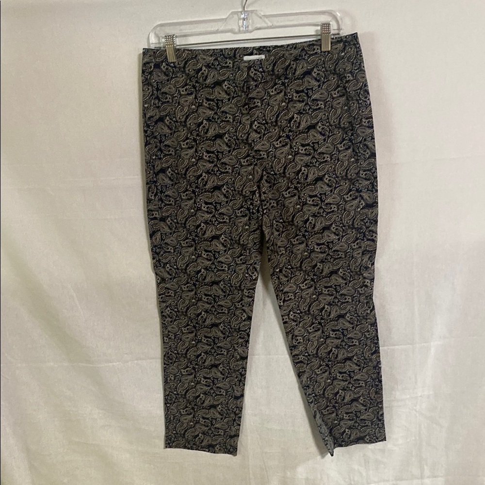 J. Jill black  and tan Paisley Ankle Pants Zip up with slim leg EUC Work Career
